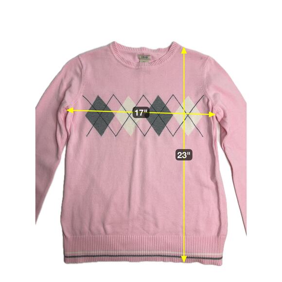 IZOD Pink/White/Gray Argyle Sweater Womens Size Small S Y2K 2000s 100% Cotton - Picture 9 of 11